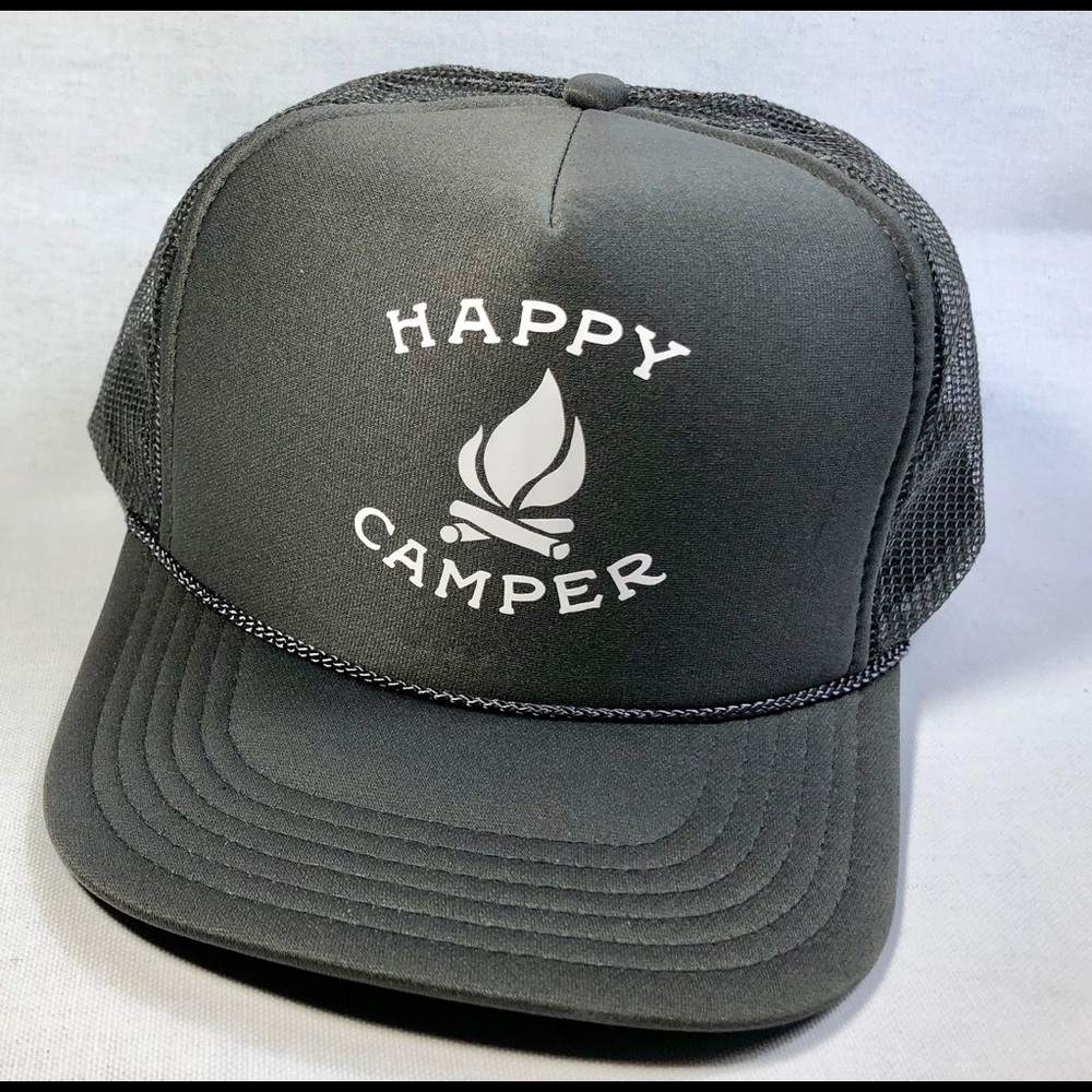Happy camper grey trucker hat